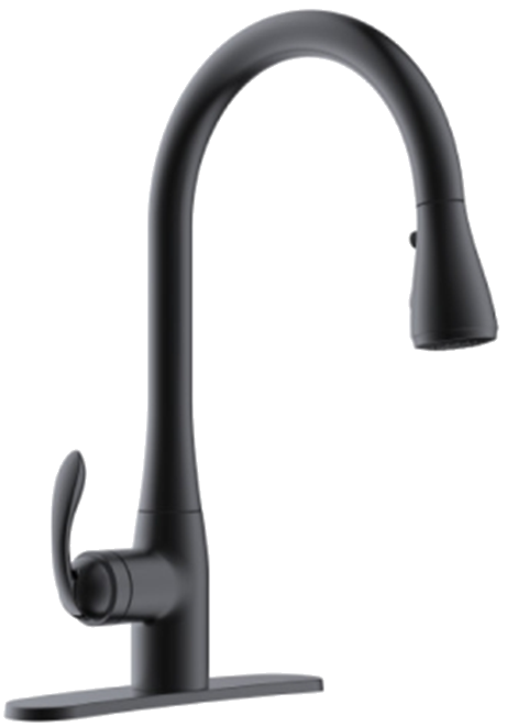 HB-1558075-Pull Down Kitchen Faucet. Boost Spray 1.8 GPM Matte Black Finish