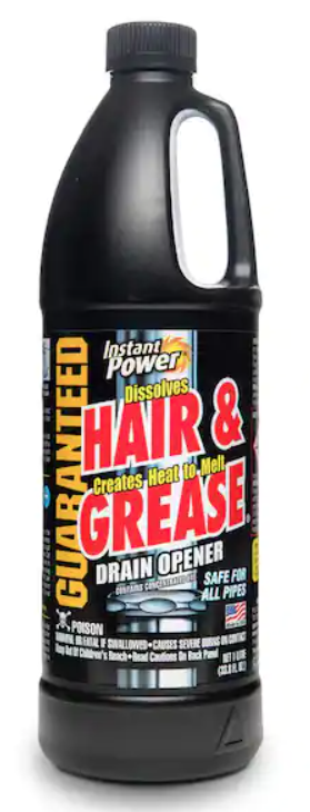 HB-1969 Instant Power® 1 Liter Hair & Grease® Drain Opener (Non-Acid) / Uses a Dual Hydroxide Formula