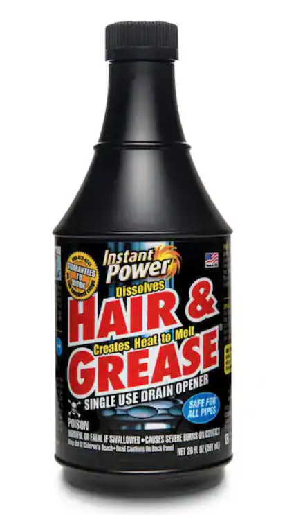 HB-1971 Instant Power® 20oz. Hair & Grease® Drain Opener (Non-Acid) / Uses a Dual Hydroxide Formula