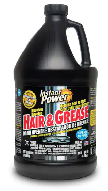 HB-1972 Instant Power® 1 Gal. Hair & Grease® Drain Opener (Non-Acid) / Uses a Dual Hydroxide Formula
