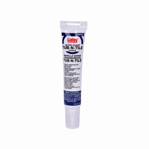 HB-30235 Oatey® 6oz. Tub-N-Tile Ultra Clear Sealant. Applies white and dries clear. Flexible butyl acrylate formula adheres to porous surfaces such as wood and masonry.