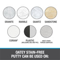 HB-31177 Oatey® 9oz. Stain-Free Plumber's Putty. Non-staining formula. Safe for ANY surface, including: Granite, Marble, Quartz, Sandstone, Corian®, Plastic or any natural, porous surface.