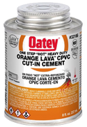 HB-32-166 Oatey® 8oz. CPVC Orange Lava Hot Cut-In Cement. Very fast setting "Hot" cement, 25-50% faster than other CPVC cement. No primer needed on non-pressure DWV, where local codes permit.