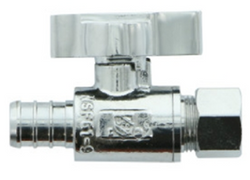 HB-3703A-(#G5) 1/4 Turn PEX Straight Supply Stop Valve, 5/8" OD x 1/2" CTS x 3/8" Chrome Plated Brass (Lead-Free)(PL10388)(661005)