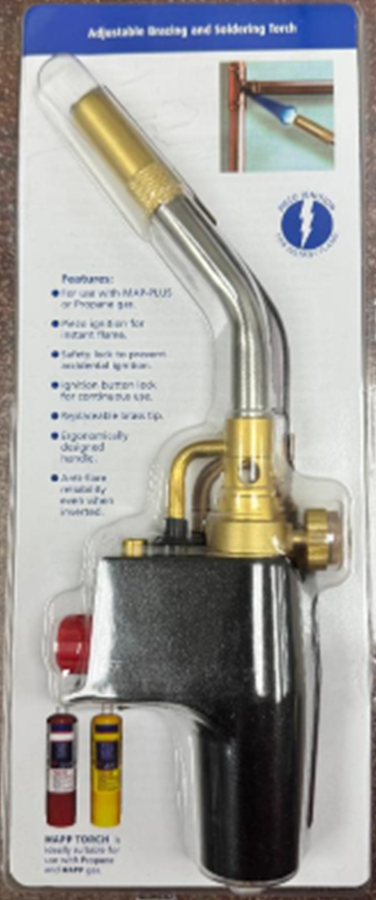 HB-GJ7000-(#F1) Heavy duty self igniting torch Cast body for durability, strength &amp; long life Stainless steel nozzle w brass tip Rates to 2,372°F