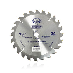 ASK-N1600-Professional Circular Saw Blade, Industrial Quality C3 Carbide- Multi-Purpose 7 1/4" - 24T