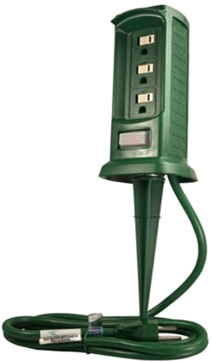 SPIKE LIGHT STANLEY 3 OUTLET GREEN OUTDOOR MINI GROUND STAKE WITH INDIV. OUTLET COVERS 18" CORD
