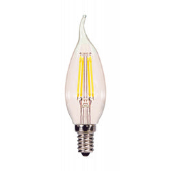 SATCO CHANDILIER CARD 2/PK 4.5W=25W FLAME TIP 50K CLEAR CANDLE BASE