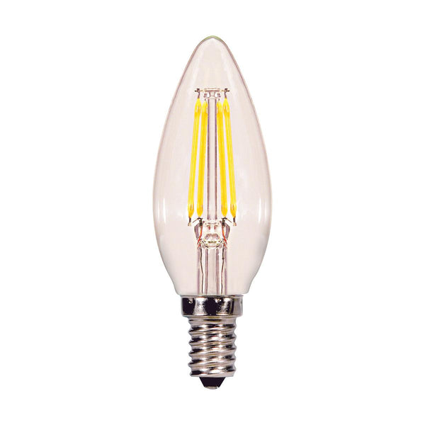 SATCO CHANDILIER CARD 2/PK 4.5W=40W TORPEDO 50K CLEAR CANDLE BASE