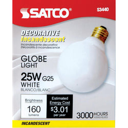 G25 SATCO INCANDENSCENT BULB 25W 3" WHITE