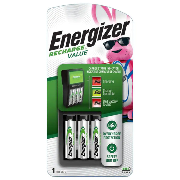 CARGADOR N.° 1 ENERGIZER DE 4 BAHÍAS PARA BATERÍAS AA O AAA NiMH. Incluye 4 pilas AA NiMH