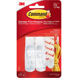 COMMAND WHITE MEDIUM UTILITY HOOKS 2PK