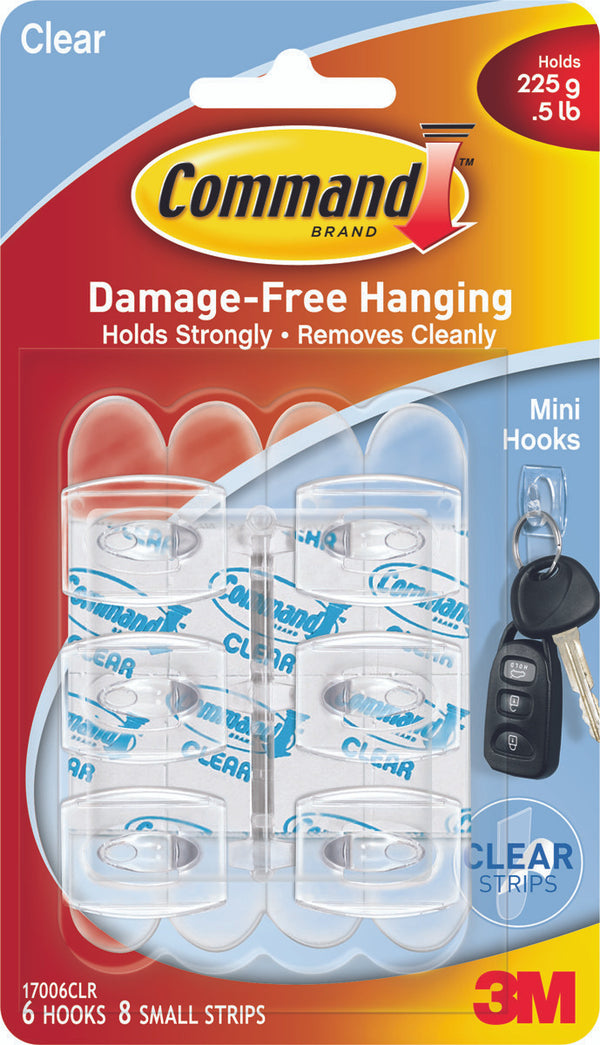 COMMAND CLEAR MINI HOOKS W/ CLEAR STRIPS 6PK