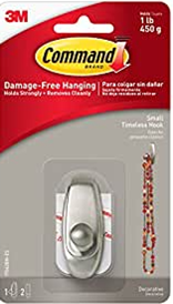 COMMAND TIMELESS SMALL BRUSHED NICKLE HOOK 1PK