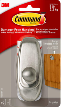 COMMAND TIMELESS LARGE BRUSHED NICKEL HOOK 1PK