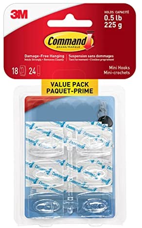 COMMAND CLEAR MINI HOOKS W/ CLEAR STRIPS 18PK